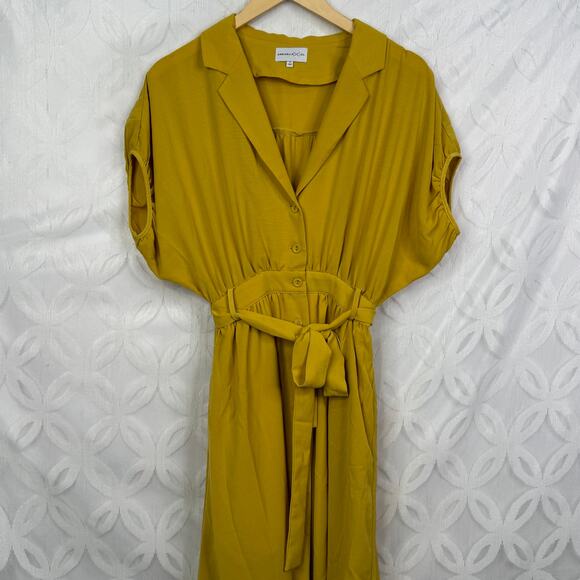 Chriselle Lim x J.O.A Roman Gold Baggy Midi Pocket Shirtdress Size XS - Picture 12 of 13